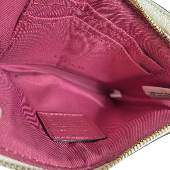 COACH Floral Print Corner Zip Wristlet 65307 White Pink Multi PVC Leather - - Picture 6 of 8